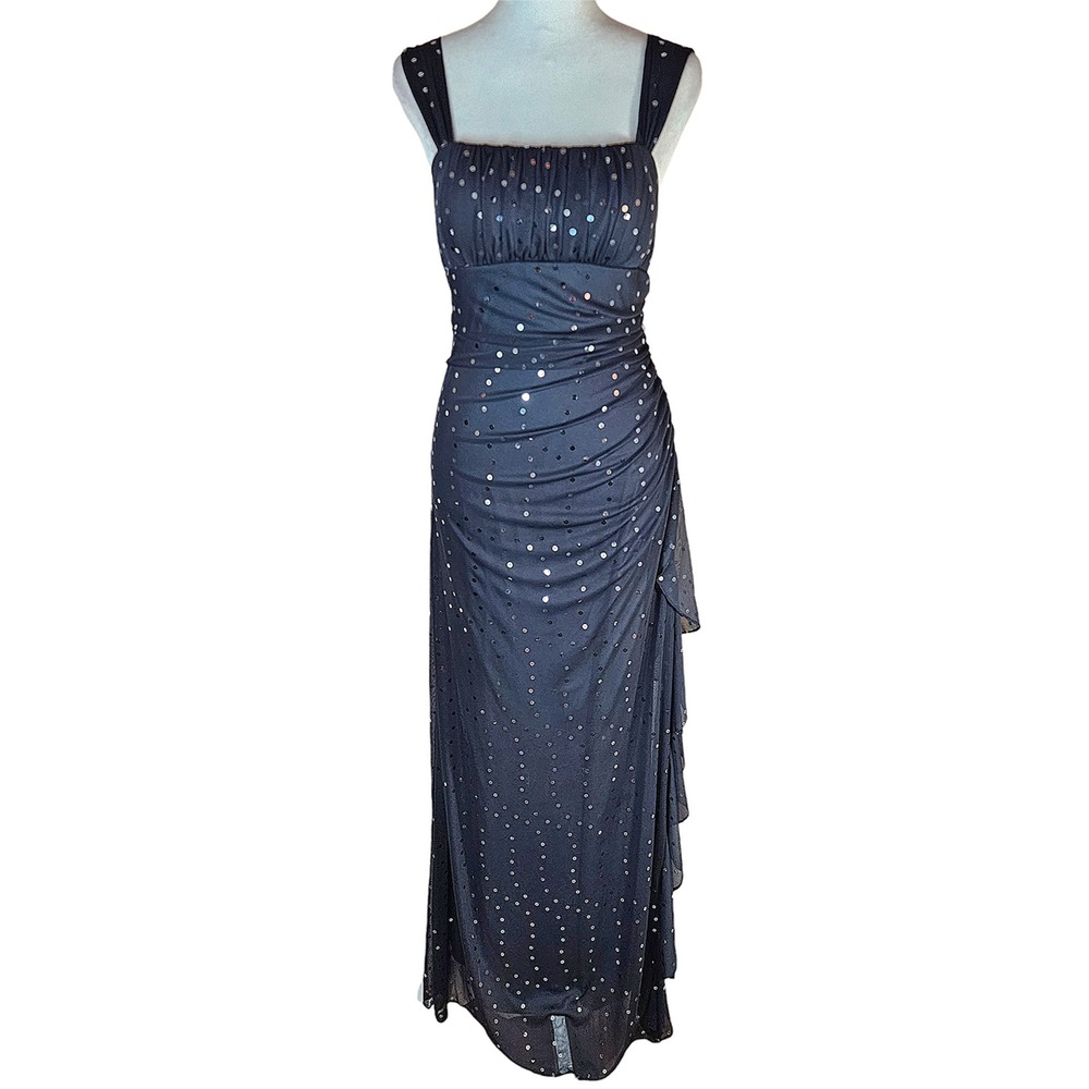 Betsy & Adam Sequin Gown Womens 6 Y2K Square Neck Babydoll Prom Winter Formal